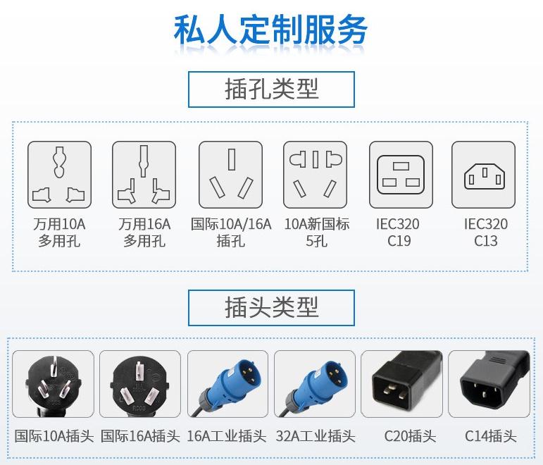 麥森特支持PDU定制，不同插孔不同插頭不同模塊都可以定制